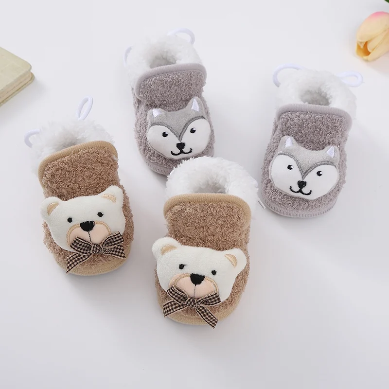 Winter Snow Baby Boots Cute Cartoon Warm Fluff Indoor Colloidal Particle Sole Infant Newborn Toddler Baby Shoes