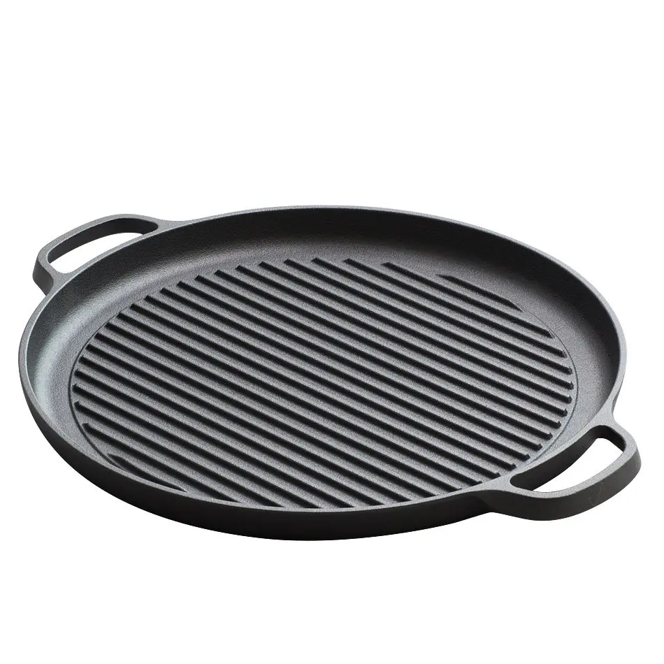 PYH cast iron large steak professional striped tomahawk steak pan flat bottom frying pan 30cm thickened barbecue
