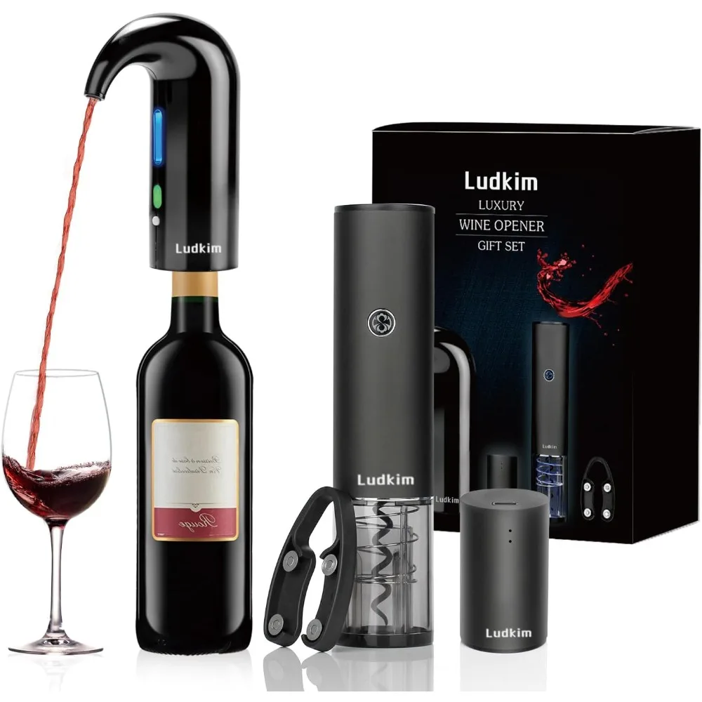 

Rechageable Electric Wine Opener Gift Set | Electric Aerator Dispenser, Electric Corkscrew, Automatic Saver