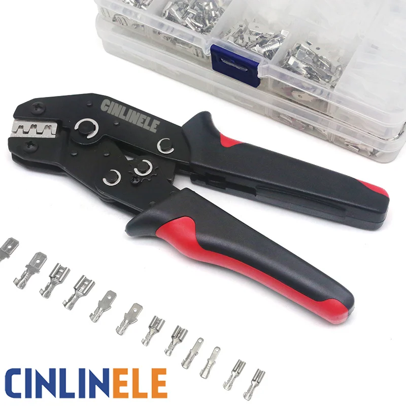 Male/Female Spade Crimp Terminals Crimping Tools Electrical Pliers  Insulating Sleeve Wire Wrap Connector SN-48B