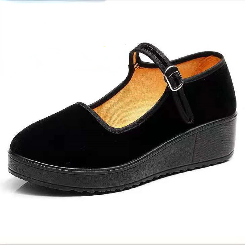 Zapatillas cómodas vulcanizadas para Mujer, zapatos De trabajo De Hotel, calzado plano y elevado duradero, color negro, para las cuatro estaciones