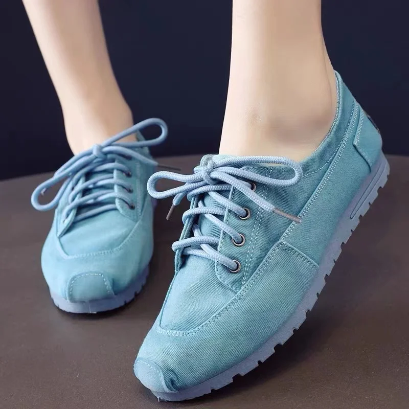 Walker moda damska płócienne obuwie sznurowanie platforma cukierkowe kolorowe buty z tkaniny na zewnątrz rozmiar 35-40