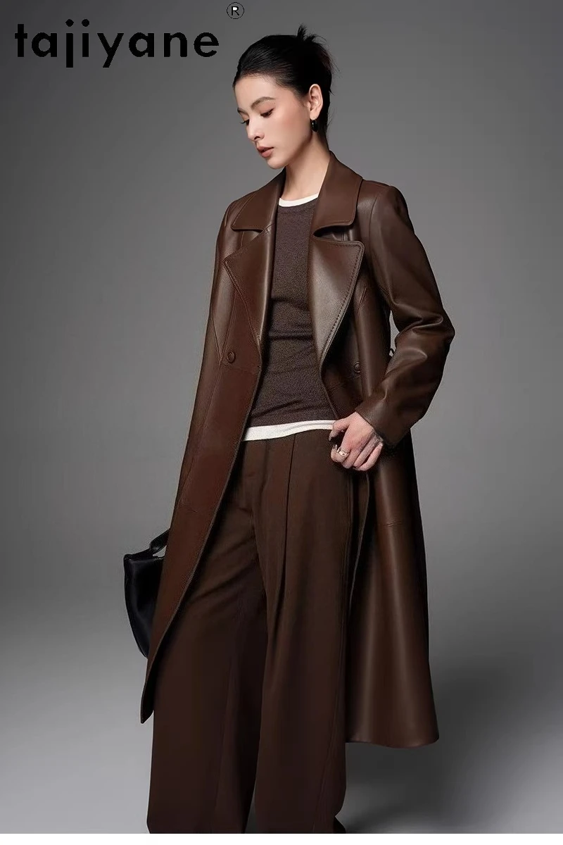 TAJIYANE Genuine Sheepskin Leather Jacket for Woman Long Slim Trench Coat Real Leather Jackets 2025 Fall Women Clothes дубленка