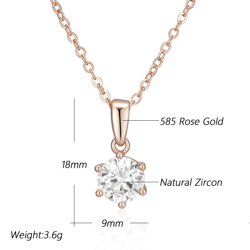 Kinel Hot Fashion 585 Rose Gold Color Round Pendant Necklace For Women Shiny White Natural Zircon Accessories Daily Fine Jewelry