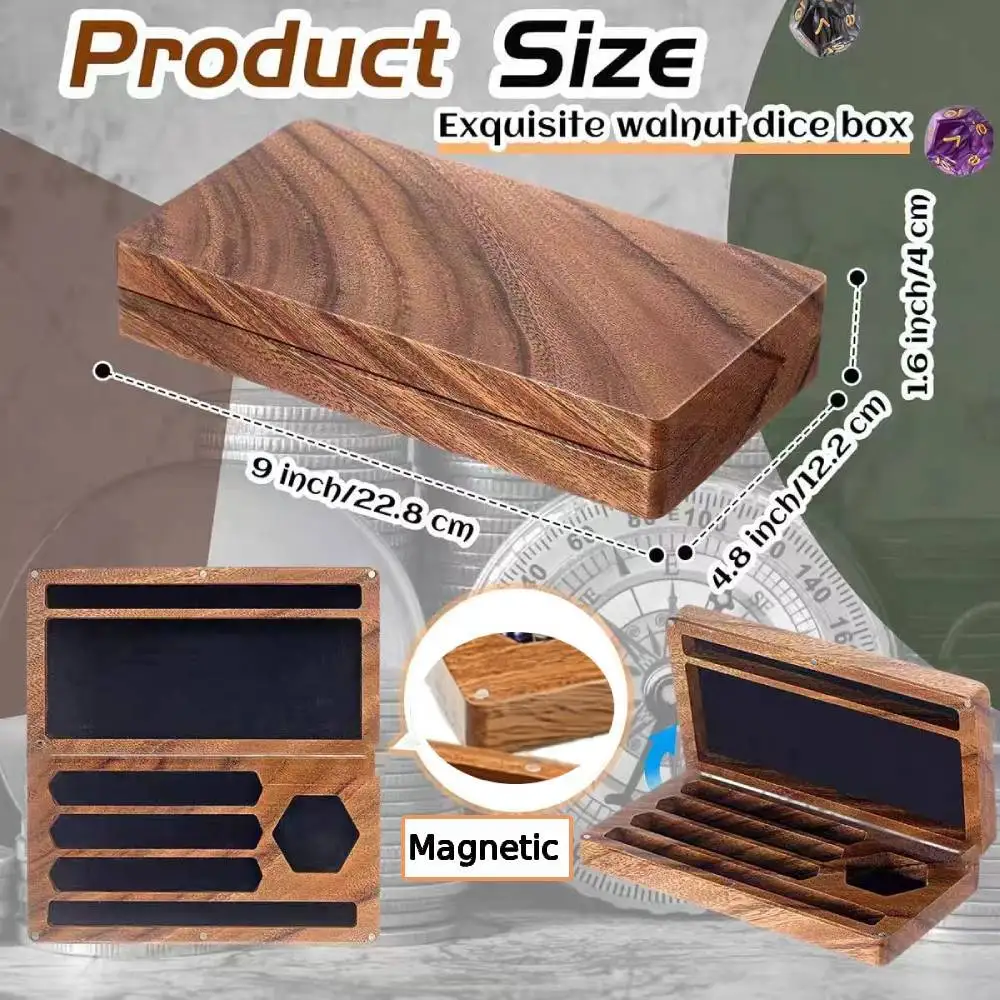 Walnut Dice Box 4.8X9 Inch Wooden Dice Tray for Dungeons & Dragons Tabletop Role Playing Games Birthday Gifts Dice Storage Case
