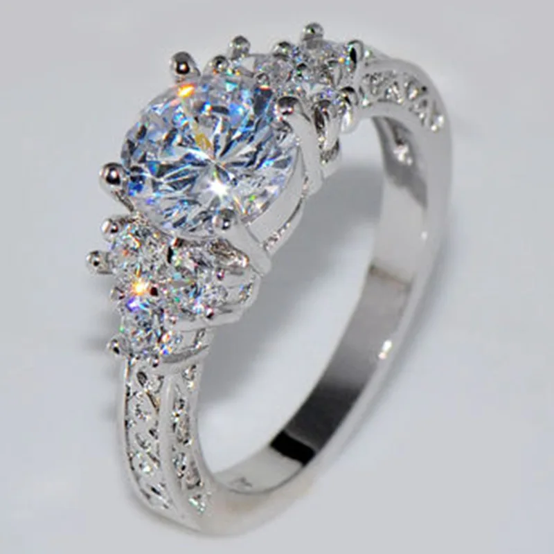 

Silver Color Engagement Rings for Women White Zircon Stones