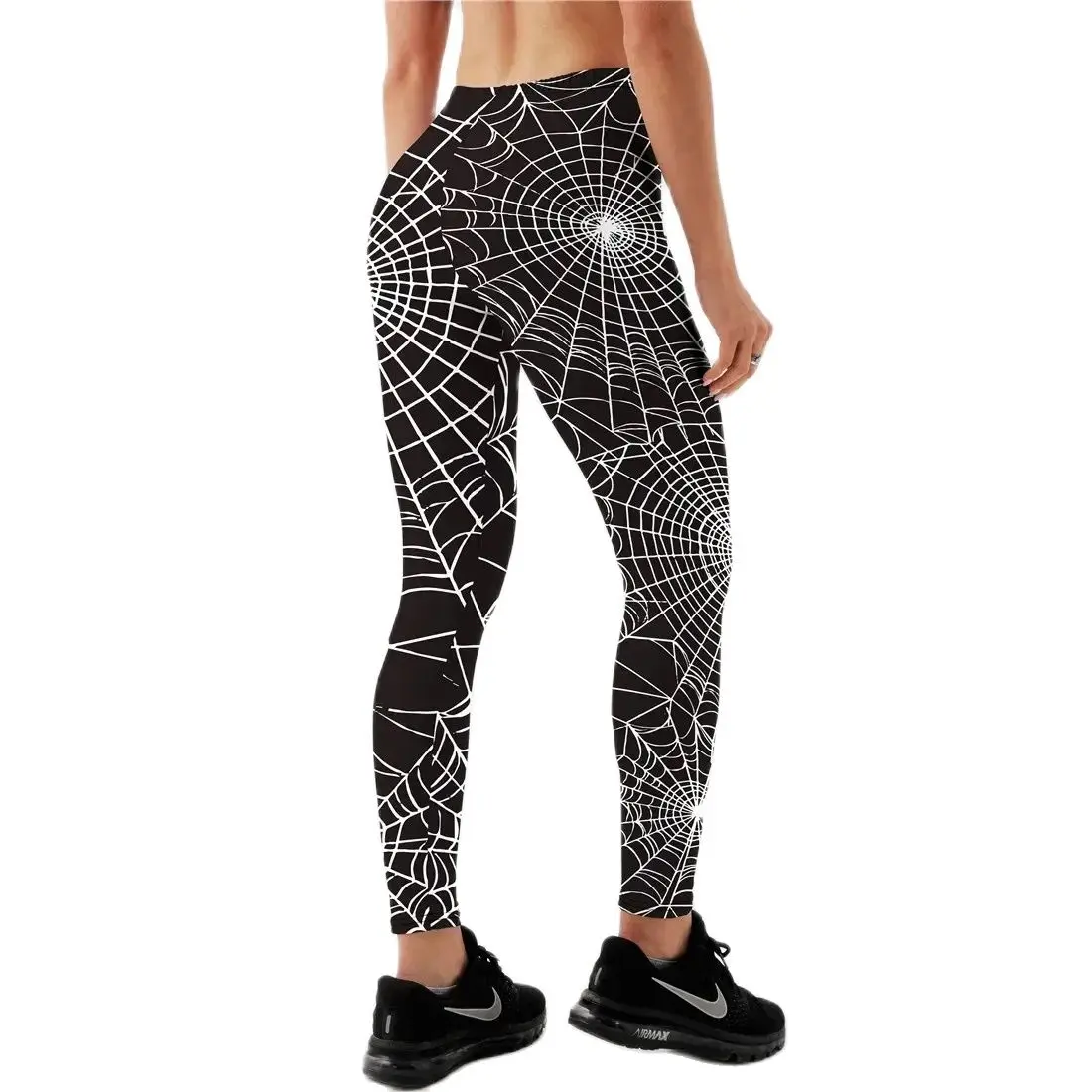 Halloween spider web print high elastic waist slim fit comfortable tight casual leggings for women holiday atmosphere