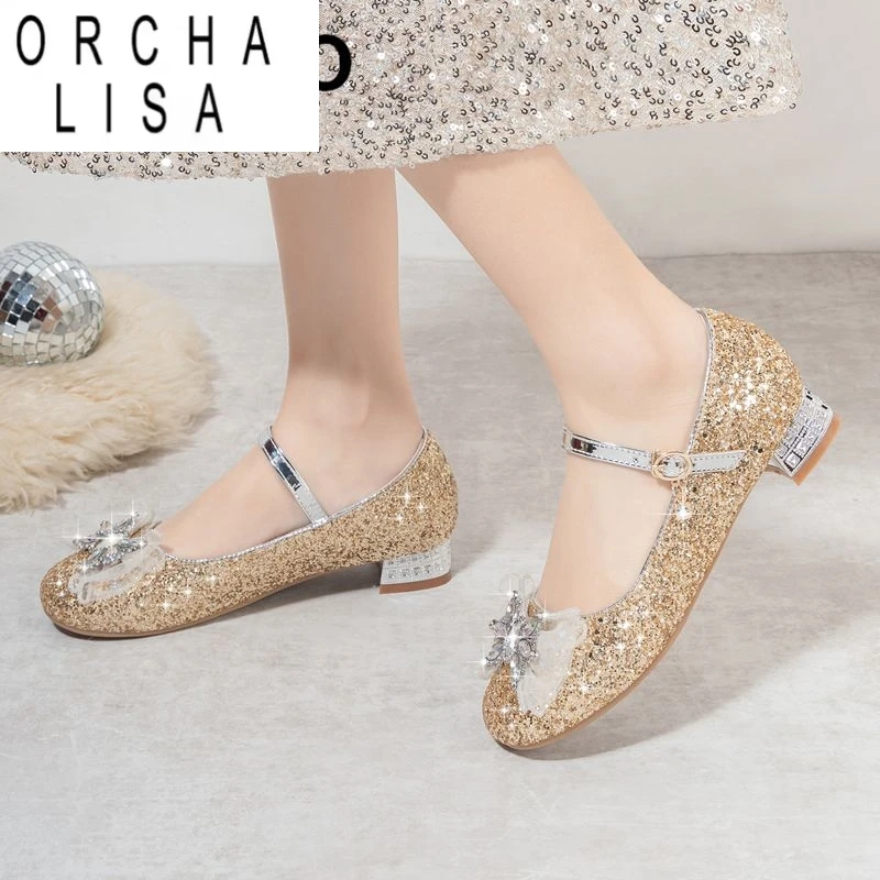 

ORCHA LISA 2025 Bling Женские туфли на плоской подошве с круглым носком и пряжкой на ремешке с бантом и кристаллами Большие размеры 41 42 43 Милая модная женская обувь для свиданий 31