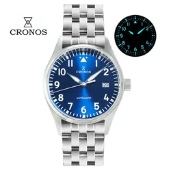 Cronos 39mm Watch For Men Pilot Flieger SW200 Movement Mechanical   BGW-9 Super Lum Domed Sapphire Crystal 100M Waterproof L6012