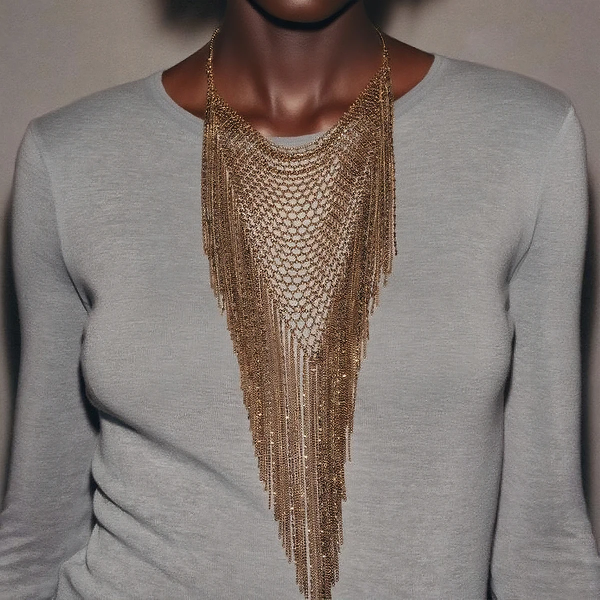 

ZAA Vintage Metal Chains Fringe Bib Necklaces for Women Boho Tassels Necklace Statement Jewelry Holiday Party Accessories