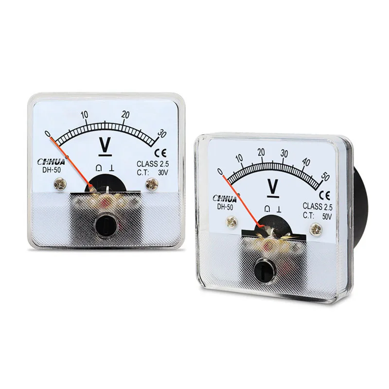 DH-50 DC AC Voltmeter Pointer Meter 1V 2V 3V 5V 10V 15V 20V 25V 30V 50V 75V 100V 150V 200V 300V 450V 500V 600V Panel Meter