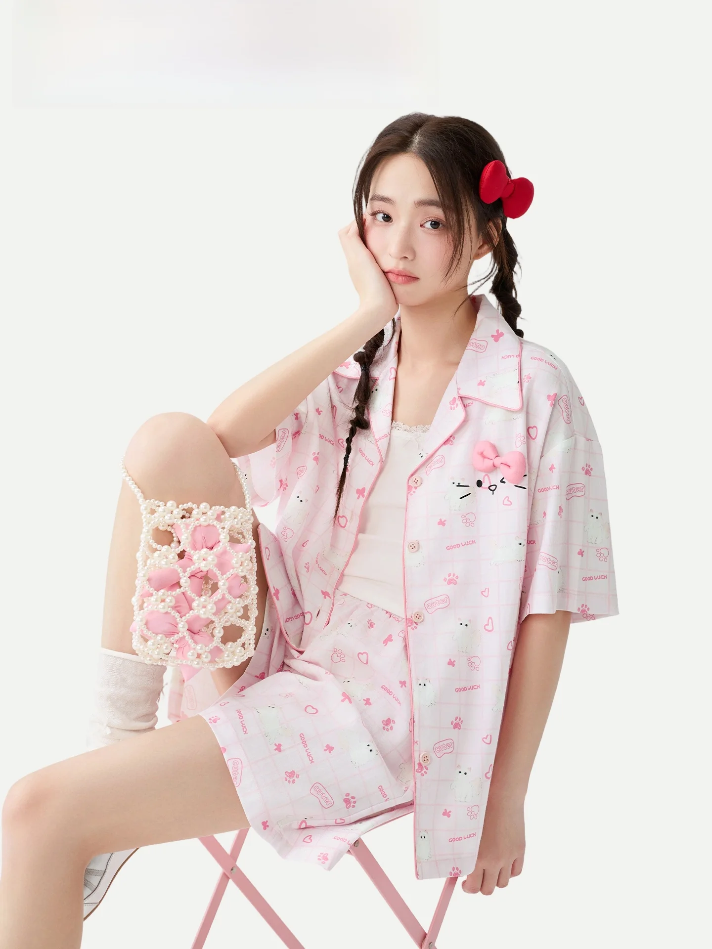 

PinkBread Ladies Summer Short Sleeve Sleepwear Lenzing Home Clothes Cartoon Outwear Women's Comfortable Breathable Soft Fabric