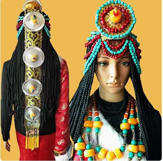 

Chinese Tibetan Women Headwear Festival Dress Up Wedding Vintage