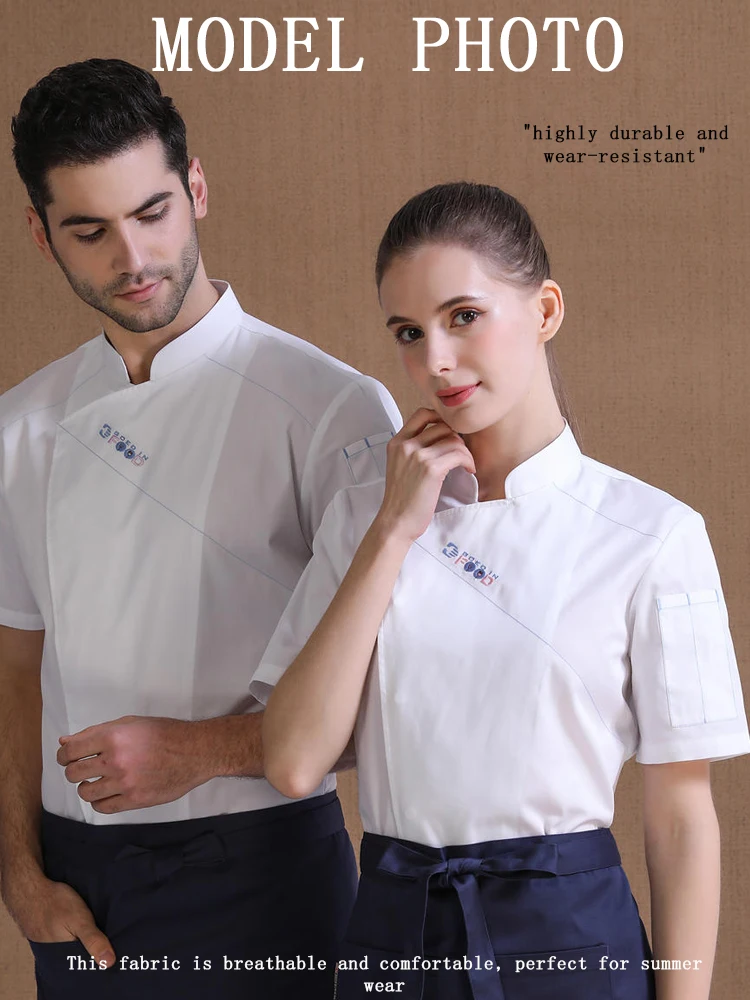 Professioneel bakkeruniform - Ademende dunne koksjas met korte mouwen, overall voor gebak, chef-kok, hotel en kantine, keukenpersoneel