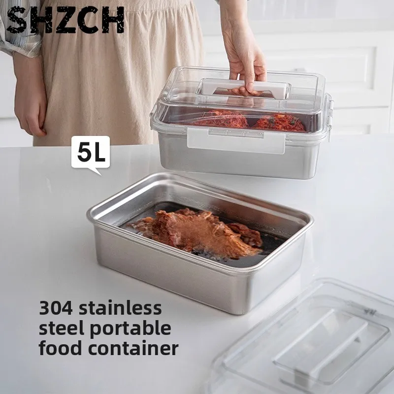 304 304 Stainless Steel Food Storage Container 5L Pickle Box with Handles Airtight Refrigerator Organizer Kitchen Storage Bin - Aliexpress Deal