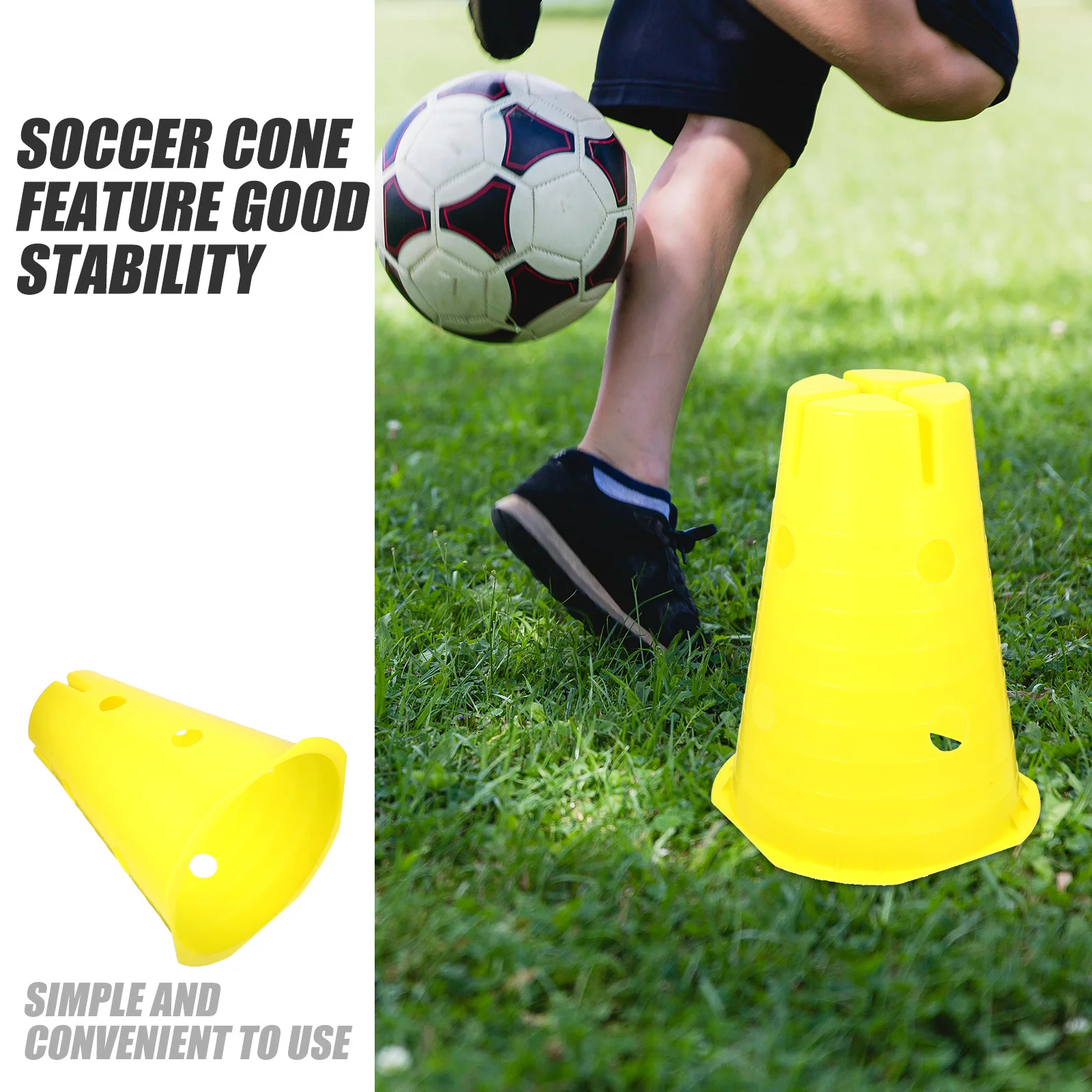 กรวยฝึกซ้อมฟุตบอลสีสันสดใส วัสดุ PE ทนทาน เสริมความมั่นคง ฝึกความคล่องตัว อุปกรณ์ฝึกซ้อมฟุตบอล กรวยมาร์คเกอร์ขนาดกะทัดรัด