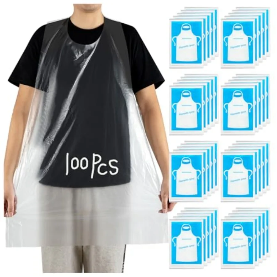 

100Pcs Disposable Plastic Aprons for Adults Waterproof Aprons for Cooking Painting Housework Picnic Party Outdoor Events Kitche