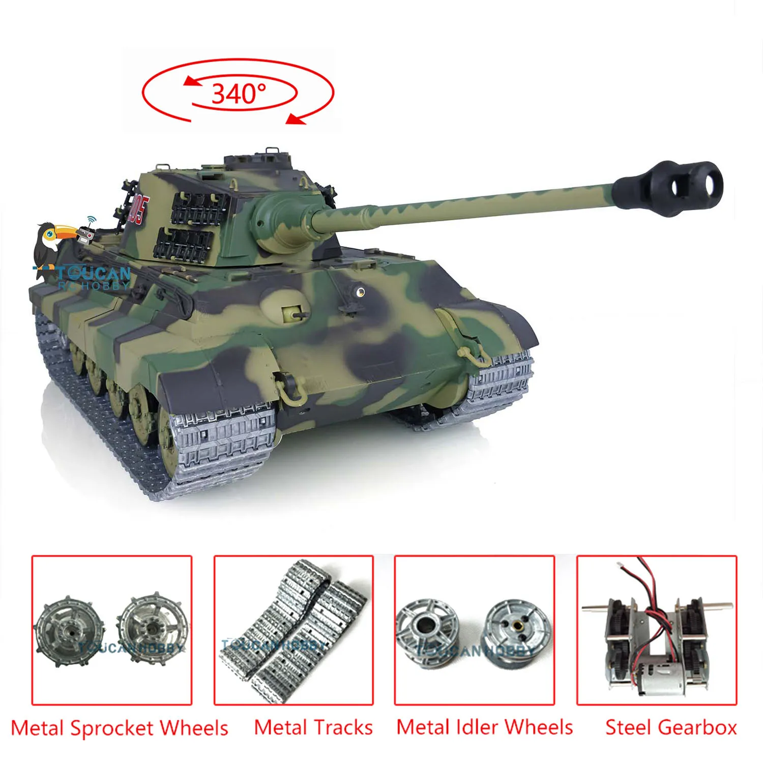 2.4G Henglong 1/16 7.0 Upgraded  King Tiger RTR RC Tank 3888A Metal Tracks Remote Control Tank for Hobbyists