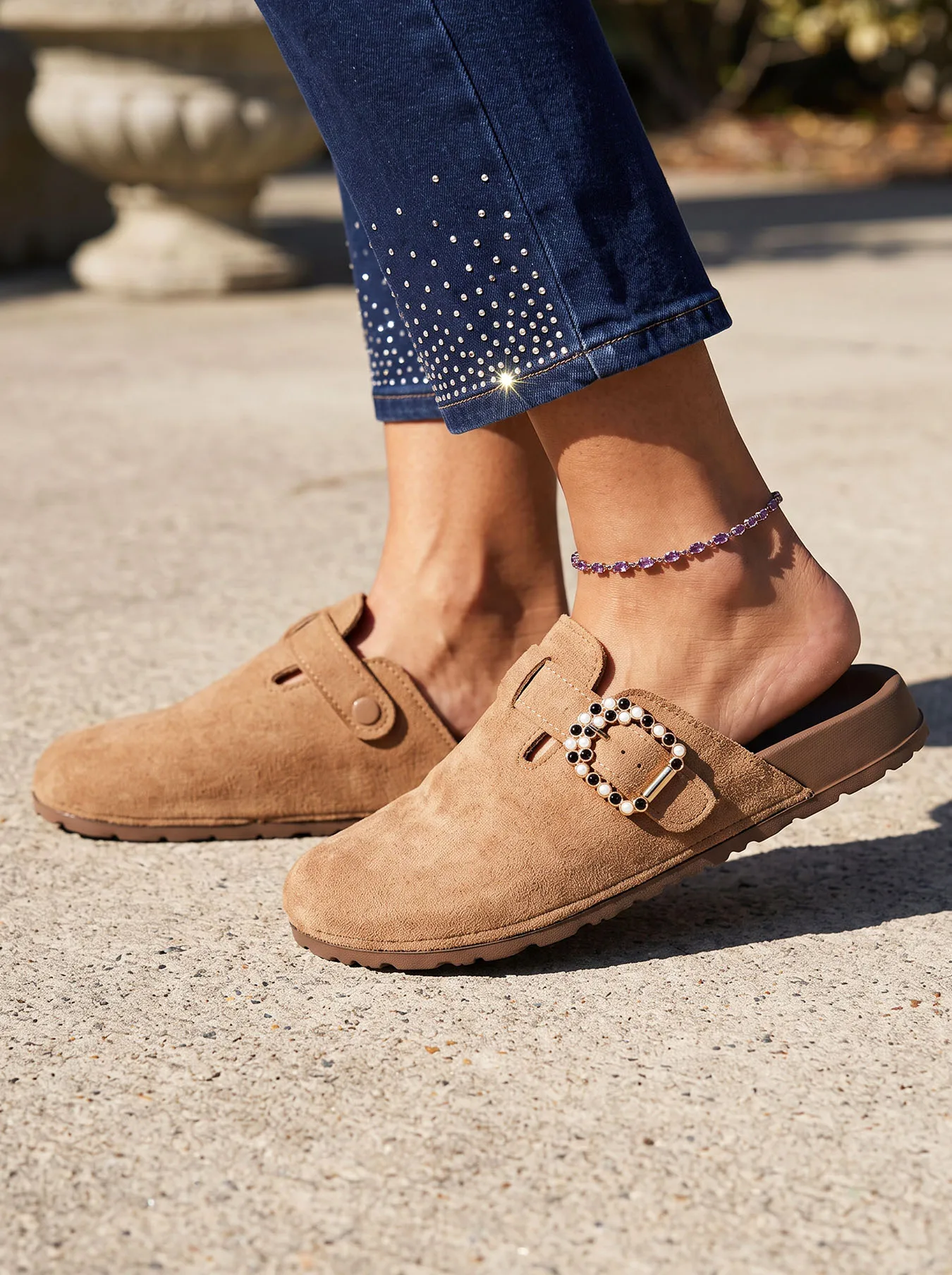 Men Plus Size Suede Mules Clogs Pearl Buckle Slip On Fashion Casual Comfortable Elegant Versatile Thick Sole Shoes 32-50