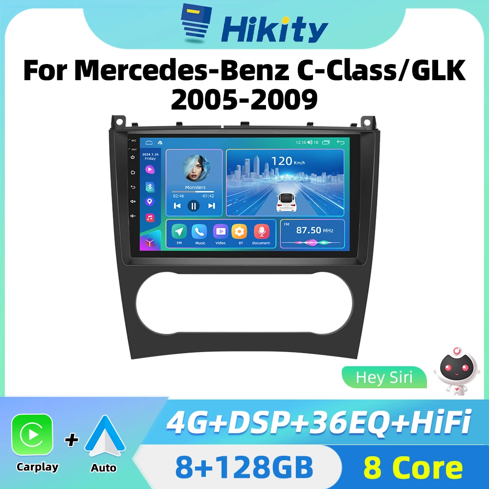 Hikity  Wireless CarPlay Android Auto Car Radio For Mercedes Benz C Class GLK 2005-2009 Auto Stereo 2 din autoradio