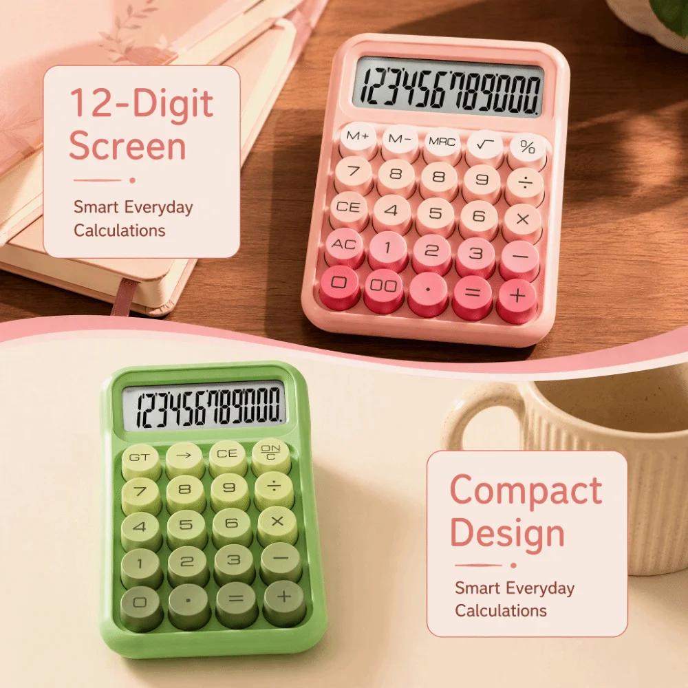 12 Digit Electronic Calculator Large Display Large Buttons Mechanical Keyboard Calculator Anti-slip Pad High Appearance