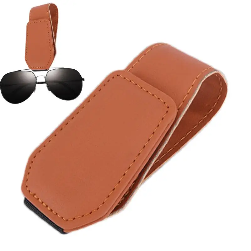 Car Sunglasses Holder Leather Eyeglasses Hanger Sun Visor Glasses Clip Portable Ticket Card Clip Practical Interior Accessories