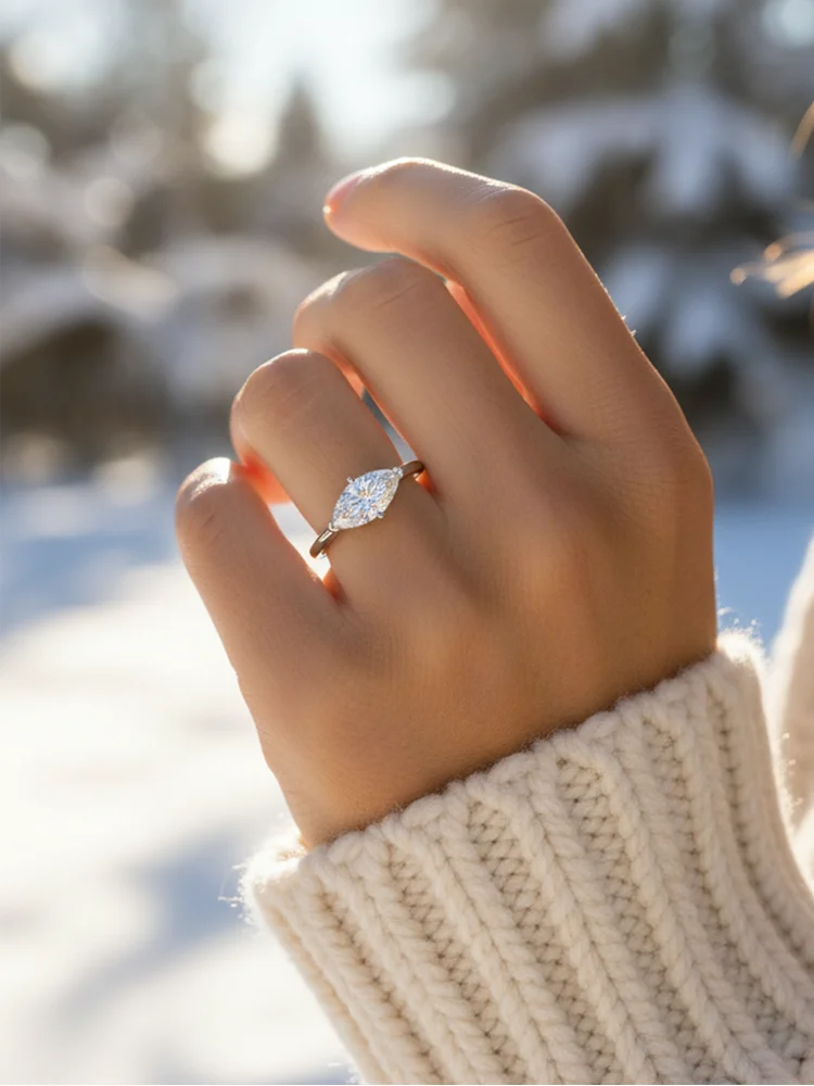 925 Sterling Silver Fashion Exquisite Marquise Shape Zircon Ring For Women Engagement Wedding Anniversary High Quality Jewelry