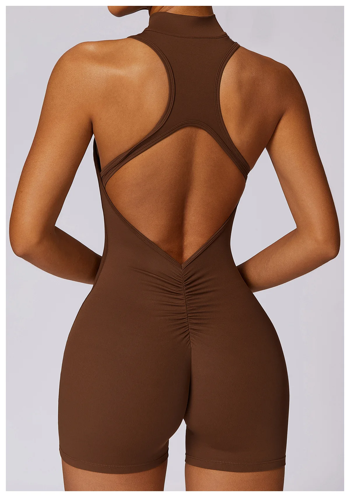 High-intensity sports beautiful back yoga jumpsuit zipper nude tight jumpsuit fitness suit for women