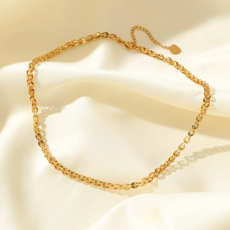 EILIECK 316L Stainless Steel Metal Gold Color Light Chain Neckalces Bracelet Set For Women New Trendy Jewelry Collar Bijoux Gift image 4