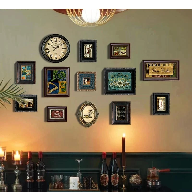 Retro Floral Border Wall-mounted Photo Frame Figure Portrait Framed Art Oil Painting Picture 13 Pcs-set Wood Set