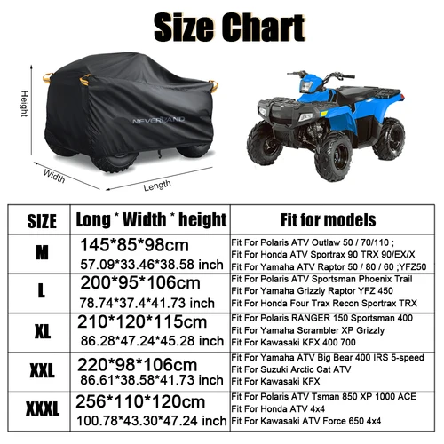 Imagen 2 del producto Funda Universal para Quad Bike ATV 190T, impermeable, para motocicleta, vehículo, Scooter, Kart, motocicleta, resistente al polvo, Protector UV, negro y plateado