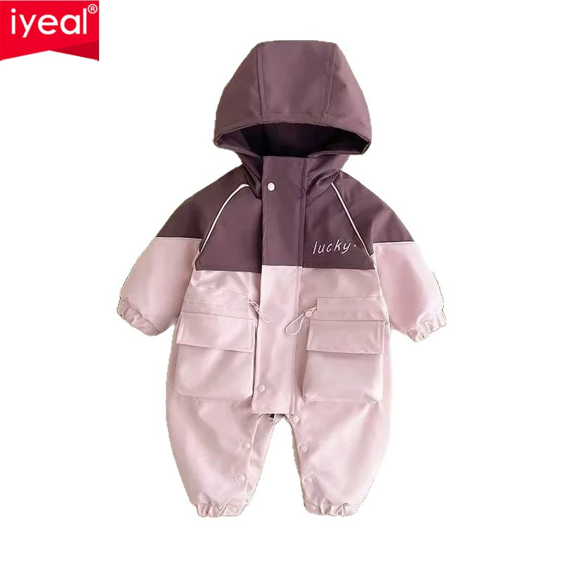 iyeal-女の赤ちゃんの春と秋の紫のジャンプスーツジャケット、1歳の赤ちゃんの二重層カジュアル長袖ジャンプスーツ