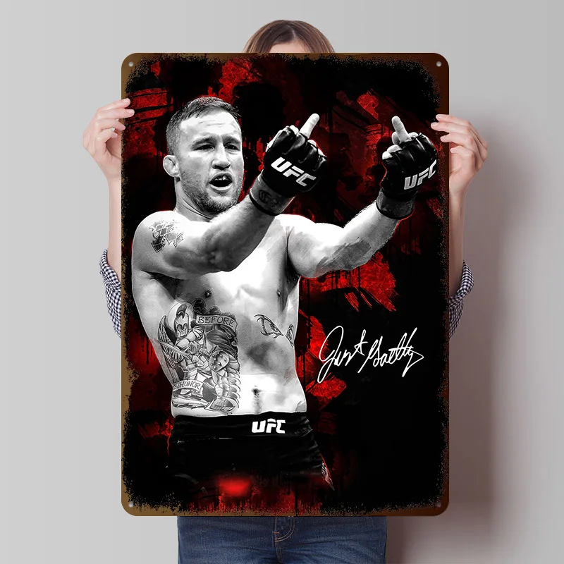 Justin Gaethje Fighter Printed Poster Customized Wall Art Retro Vintage Metal Tin Signs for Bathroom Decor Room Home Decoration