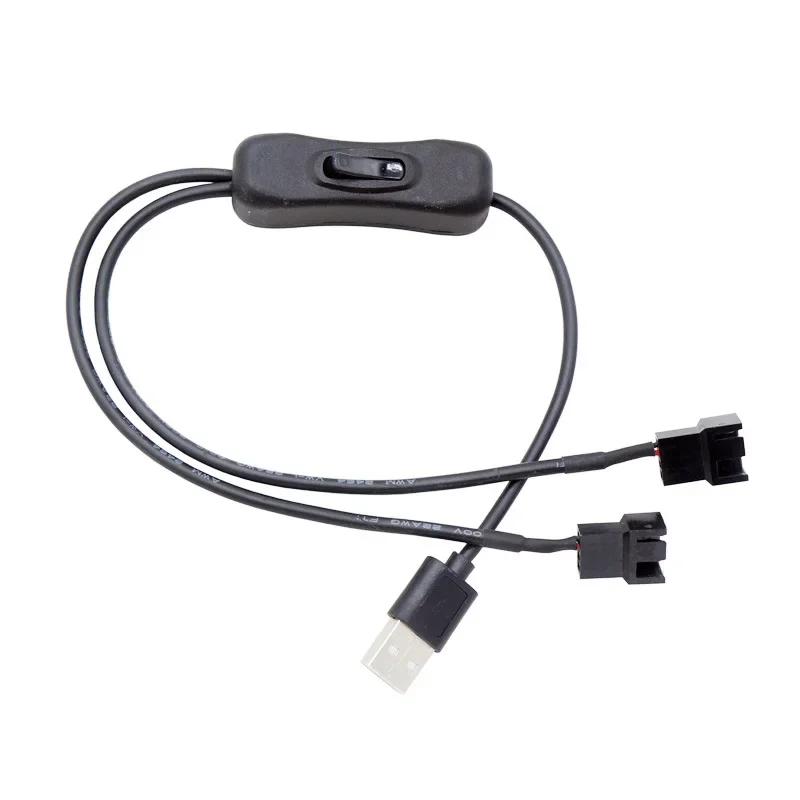 1 to 2 USB to 3-Pin / 4-Pin PWM 5V USB Sleeved Fan Power Adapter Connector Cable with ON Off Switch