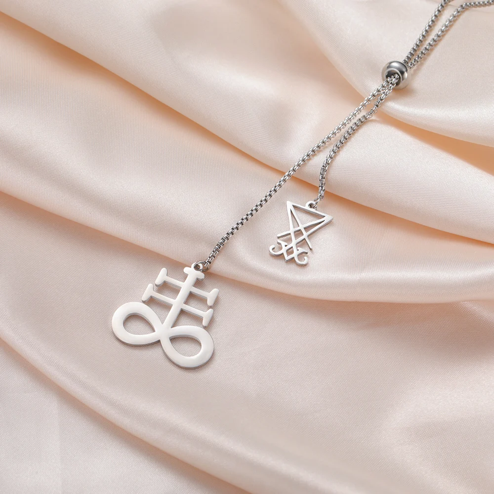Dawapara Luzifer Siegel und Leviathan-Kreuz, lange Halskette, Gothic-Pullover-Kette, religiöser Schmuck, Edelstahl-Halsketten – Detail 7