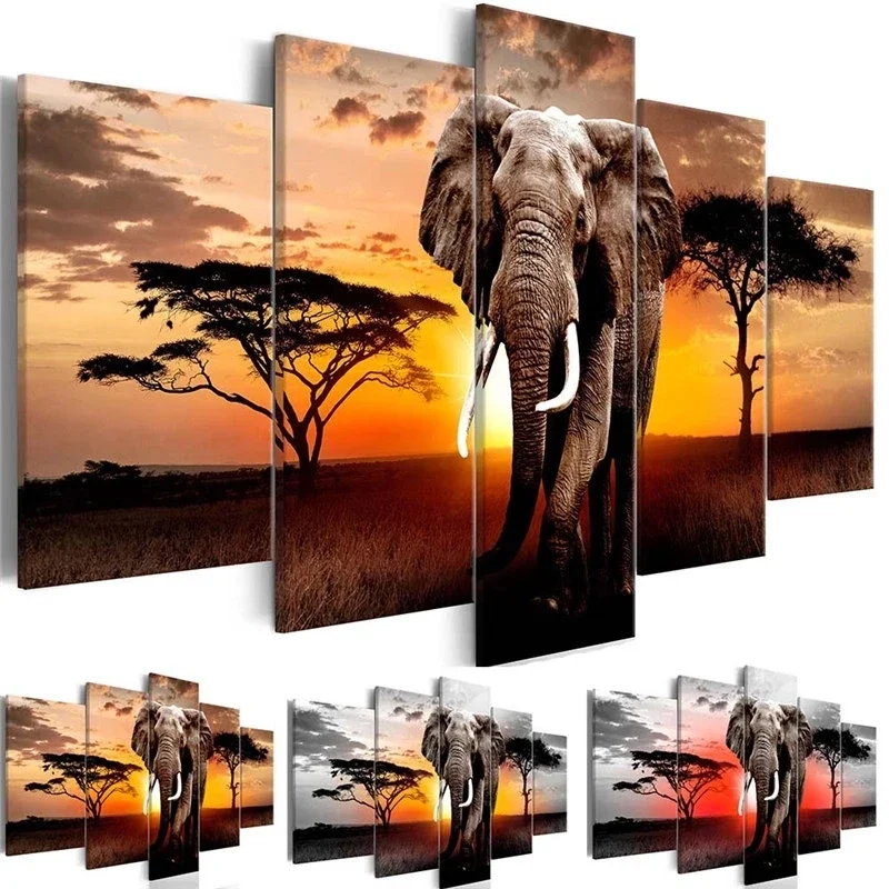 Walking Elephant Sunset Africa Grassland Canvas Painting: A Deep Dive into Nature’s Majesty on Canvas