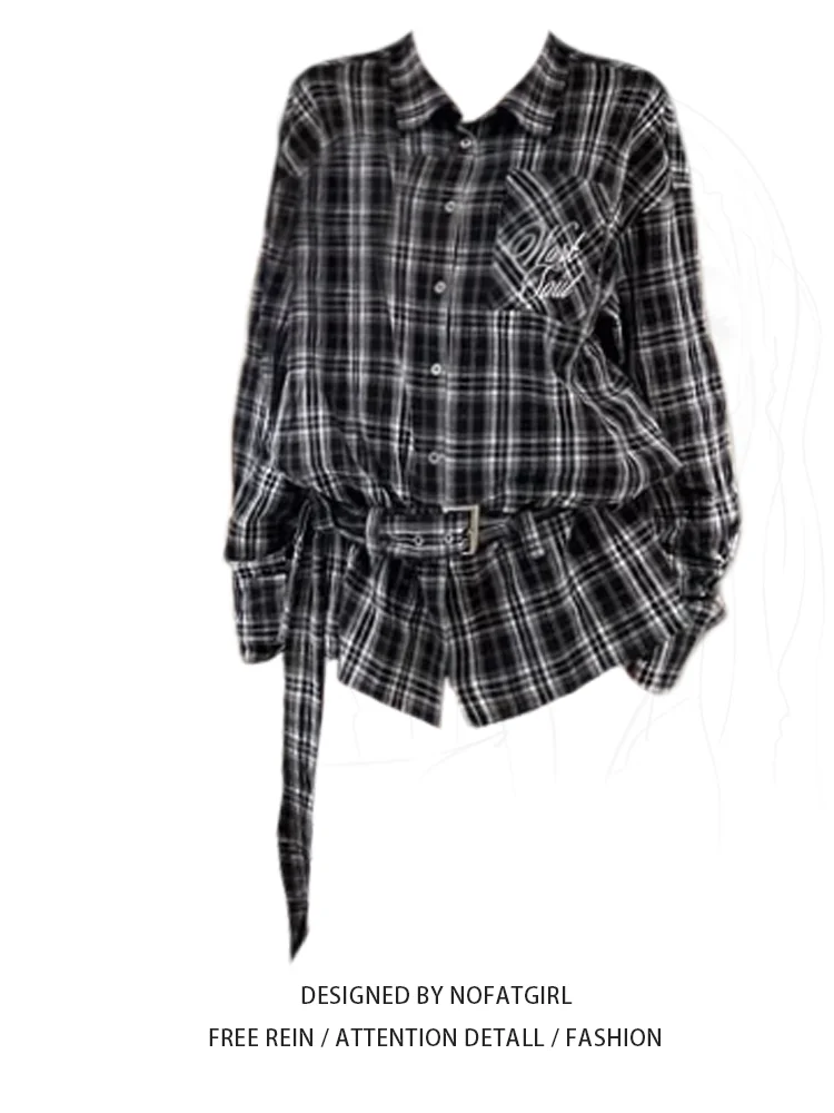 

Oversized Plaid Patchwork Blouses Vintage Streetwear Boyfriend Shirt For Ladies Ulzzang Harajuku Long Sleeve 2025 Blusas Tops