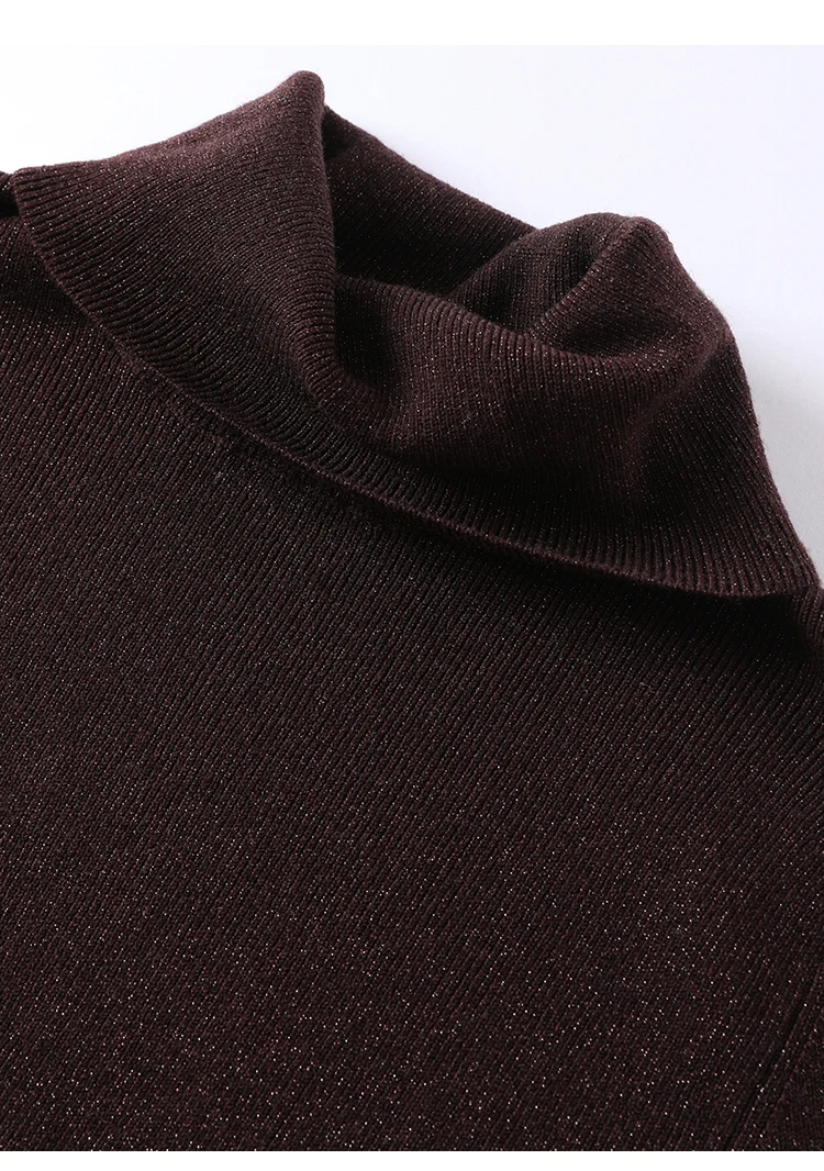 BY3521215 Premium Wollstrickpullover für Damen, eleganter Rollkragenpullover, einfarbig brauner Pullover, schickes, schmales Basic-Top für Bürodamen – Detail 27