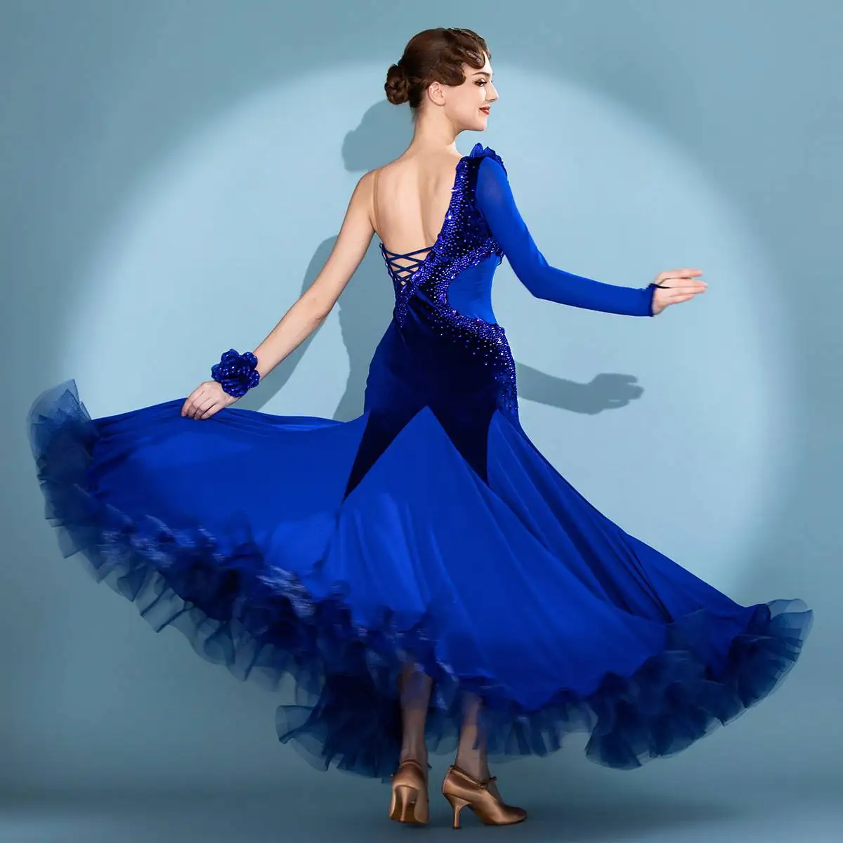 High-End Ballroom Dance Competition Dress For Women Single Shoulder Strap Diamond Waltz Dress Adult Modern Dance Dress DQS24165