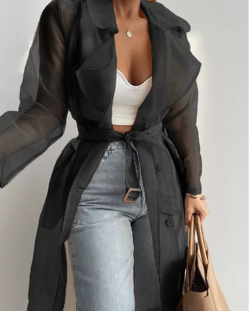 

New Fashion 2025 Summer Casual Sexy Elegant Blouses Shirt Solid Color Loose Thin Balloon Sleeve Cardigan Midi Shirt Jacket