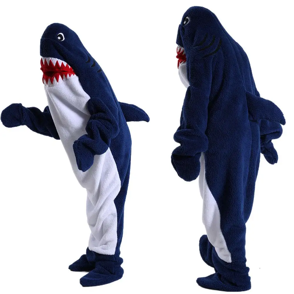 Wearable Shark Blanket Hoodie For Women Fleece Kigurumi For Men With Sleeves Soft Cozy Shark Sleeping Bag Men\'s Shark Pajamas