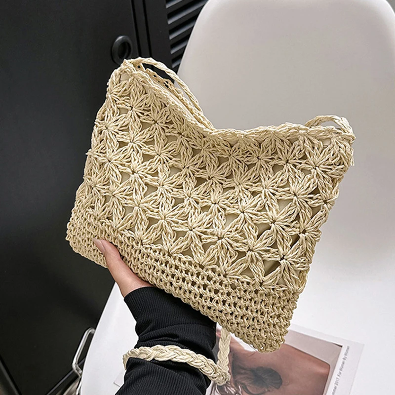 Kleine, frische Umhängetasche, Damentasche, Strohgewebte Umhängetasche, Nische und vielseitige gewebte Tasche, einfache und modische Handtasche – Detail 15