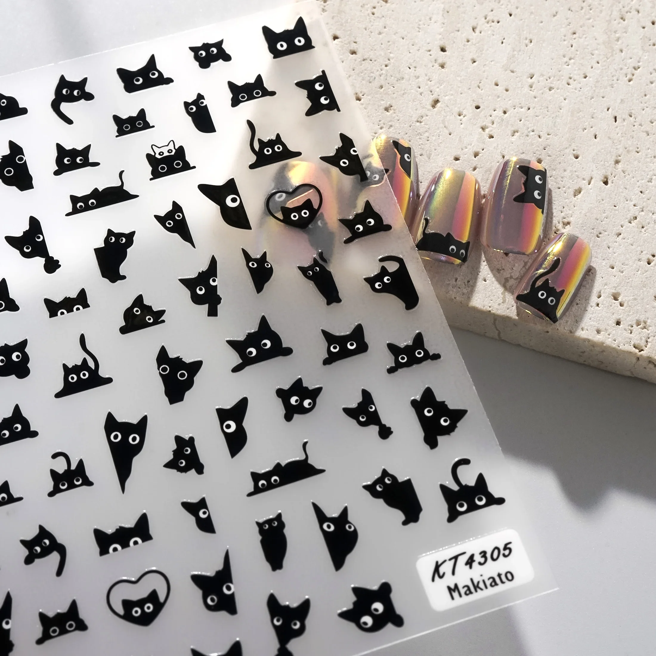 

3D Self-Adhesive Nail Art Decals Sliders Decorations Manicure Accessories Black Cat Nail Stickers 3D Cute Cartoon Animal