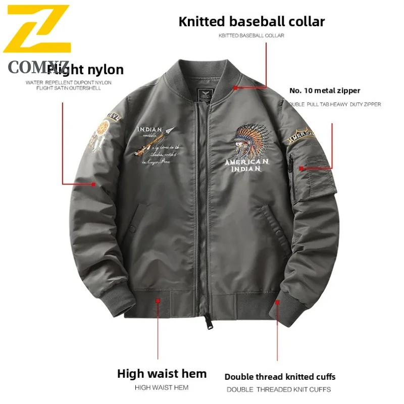 COMXZ Mannen Tactische Outdoor Werkjas Amerikaanse Stijl Honkbal Geborduurde Militaire Werkkleding Lente Herfst Stand Kraag Jas