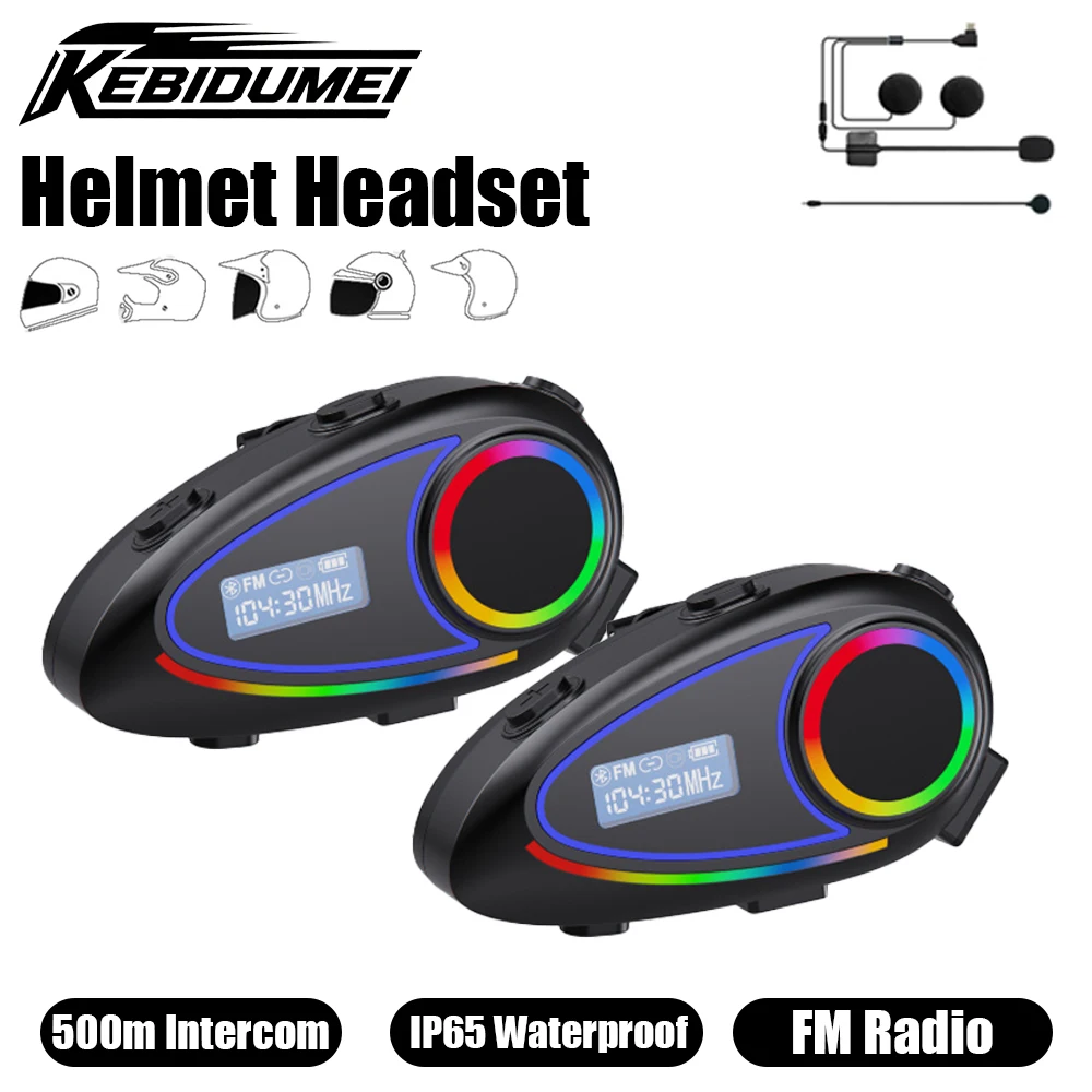 

KEBIDUMEI K18 Helmet Headset 500m Group Motorcycle Intercom Bluetooth6.0 Speaker Stereo Music Sharing Headphone Moto Accessories