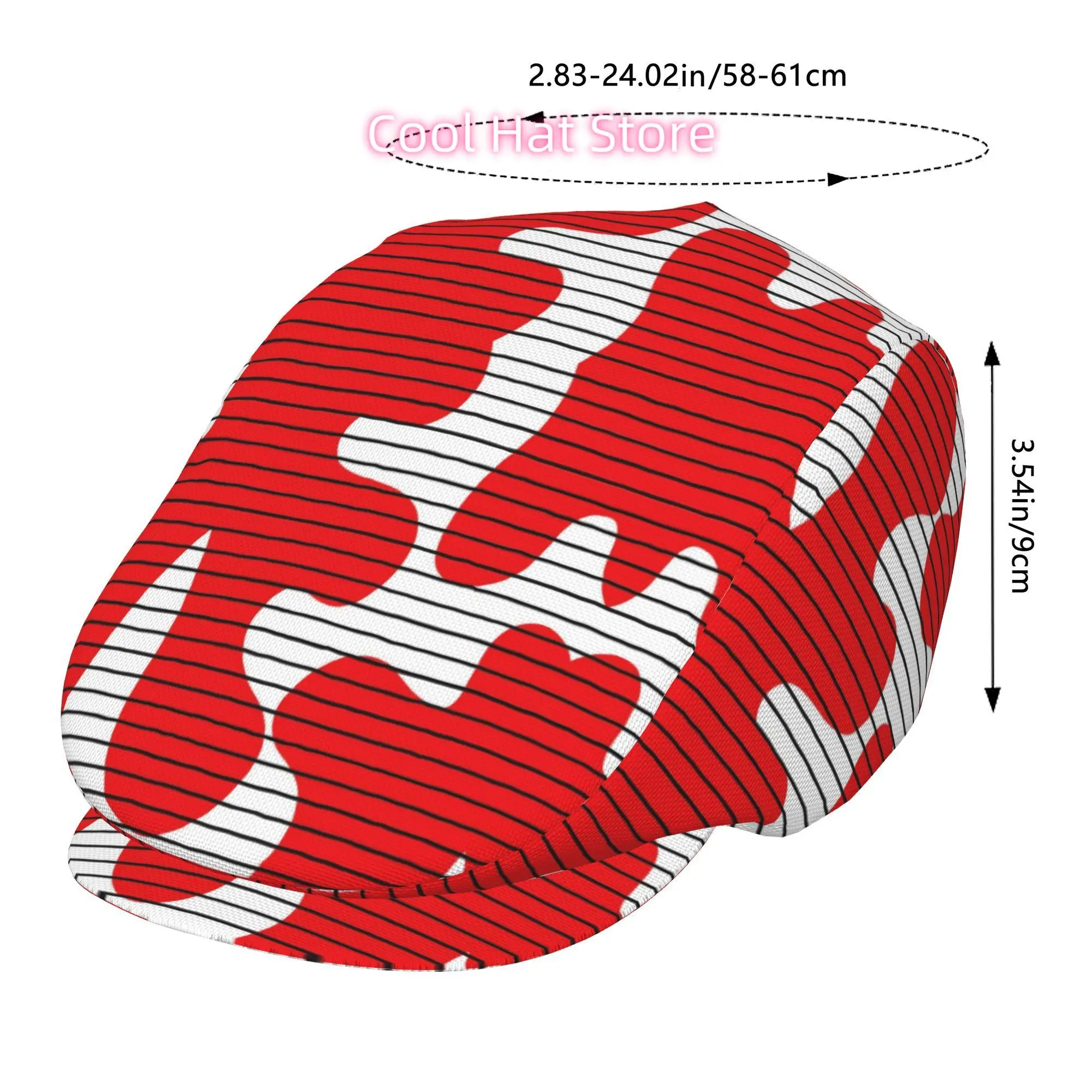 Abstract Stylish Retro Newsboy Cap with Red And White Stripes, Unisex Beret, British Avant-Garde Design, Adjustable for Solar Pr