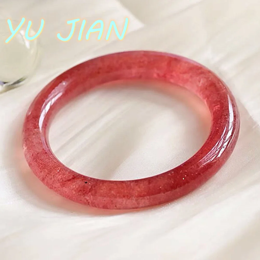 

Newest Natural Strawberry Crystal High Quality Bracelet Elegant Noble Red Color Round Bar Bangle Jade Handring Fine Jewelry