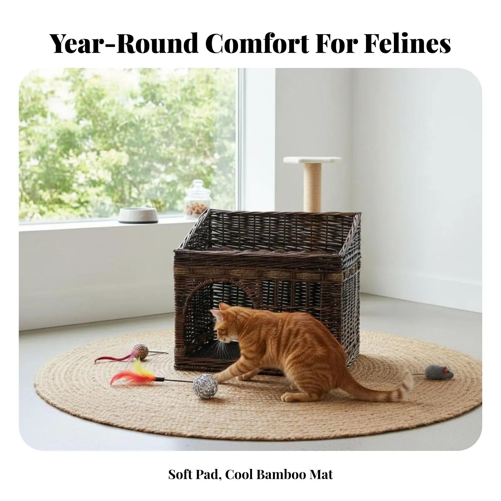 

Плетеный домик для кошек ручной работы, закрытая лежанка из ротанга, легко чистится, стильный дизайн для котят, для спальни