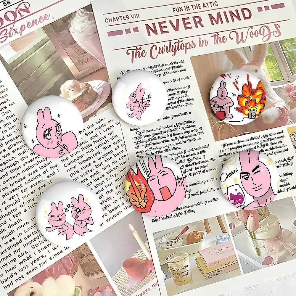 Funny My Friend Rabbit Pink Customizable Tin Badges, Stylish And Cute Round Anime/star Birthday Gifts For Friends And Classmates