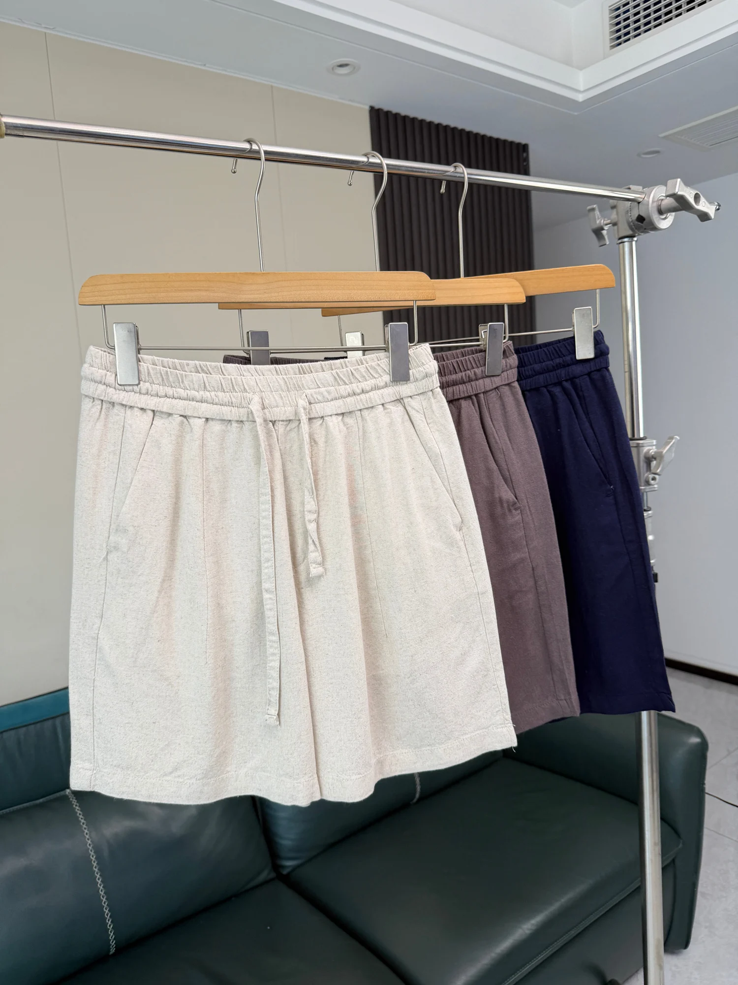 

Casual Linen Blend Elastic Waist Comfortable Breathable Summer Shorts for Men Versatile Loose Fit Straight Leg Pure Color